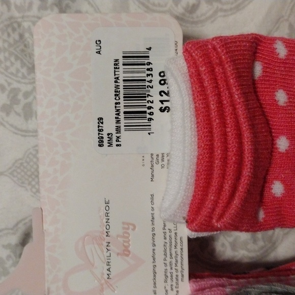 New Marilyn Monroe 8PK Infants Crew Pattern Socks Size 0-12 Months - Picture 10 of 10